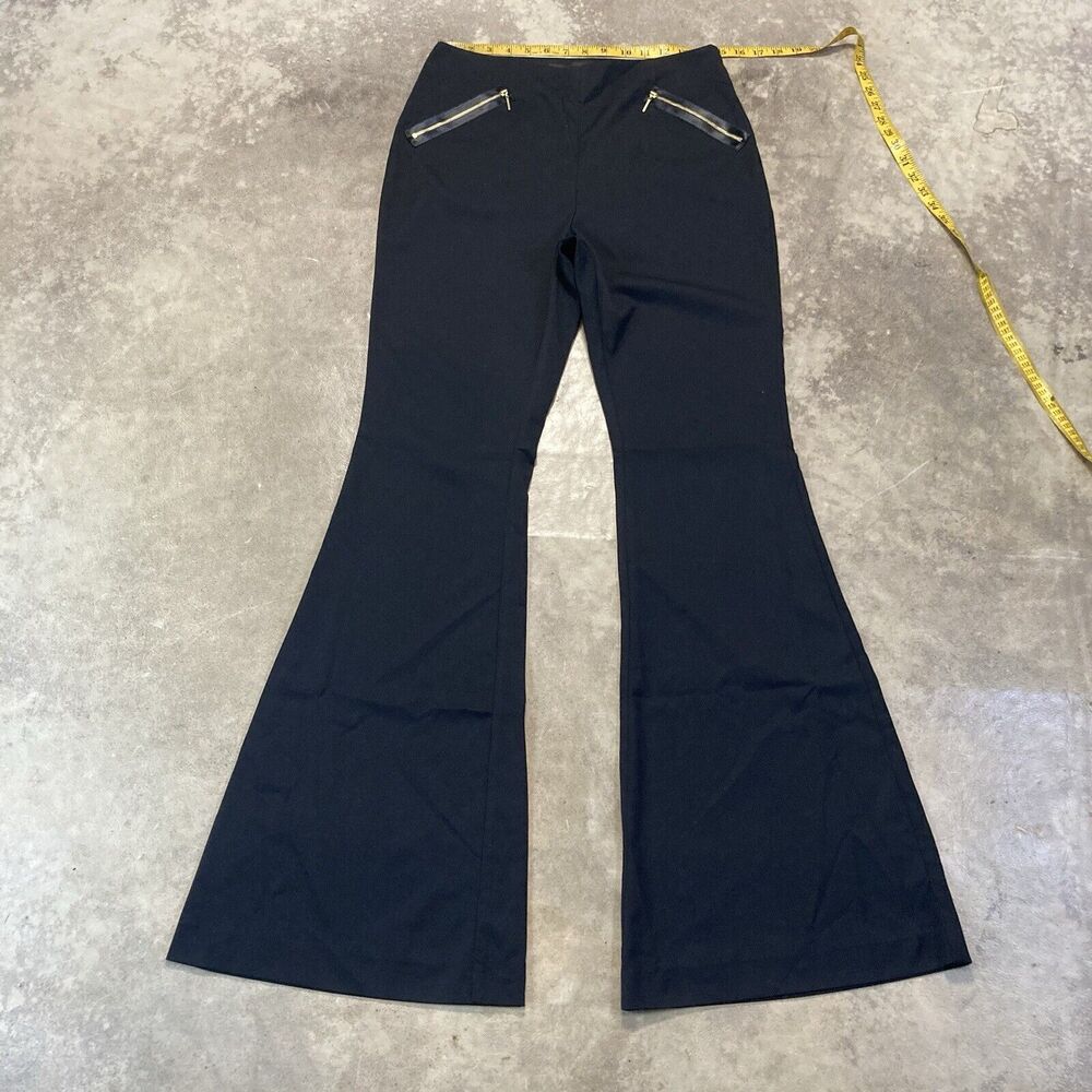 Rachel Zoe Pants Women 8 Black Flare Leg Zip Pockets High Rise Office Boss Retro